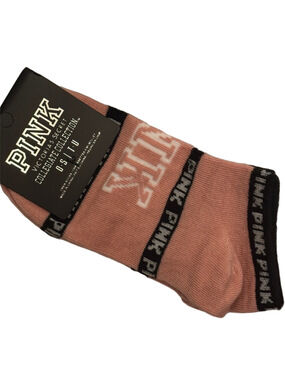 PINK Victoria's Secret Rose Pink Athletic Ankle Socks with Black Trim